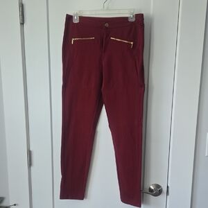 IMAN Burgundy Pants with Gold Accents